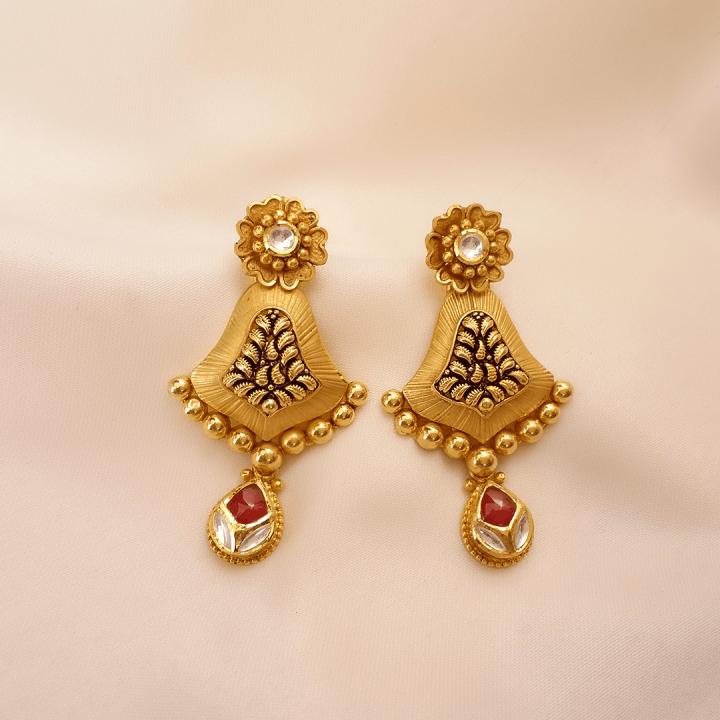 Floral Drop Cut Gold Earring